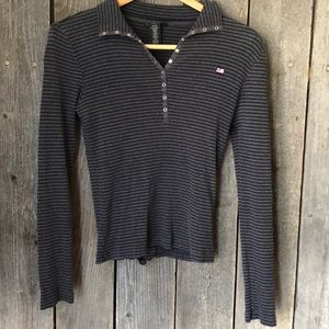 Long sleeve Black and grey striped polo jeans co.